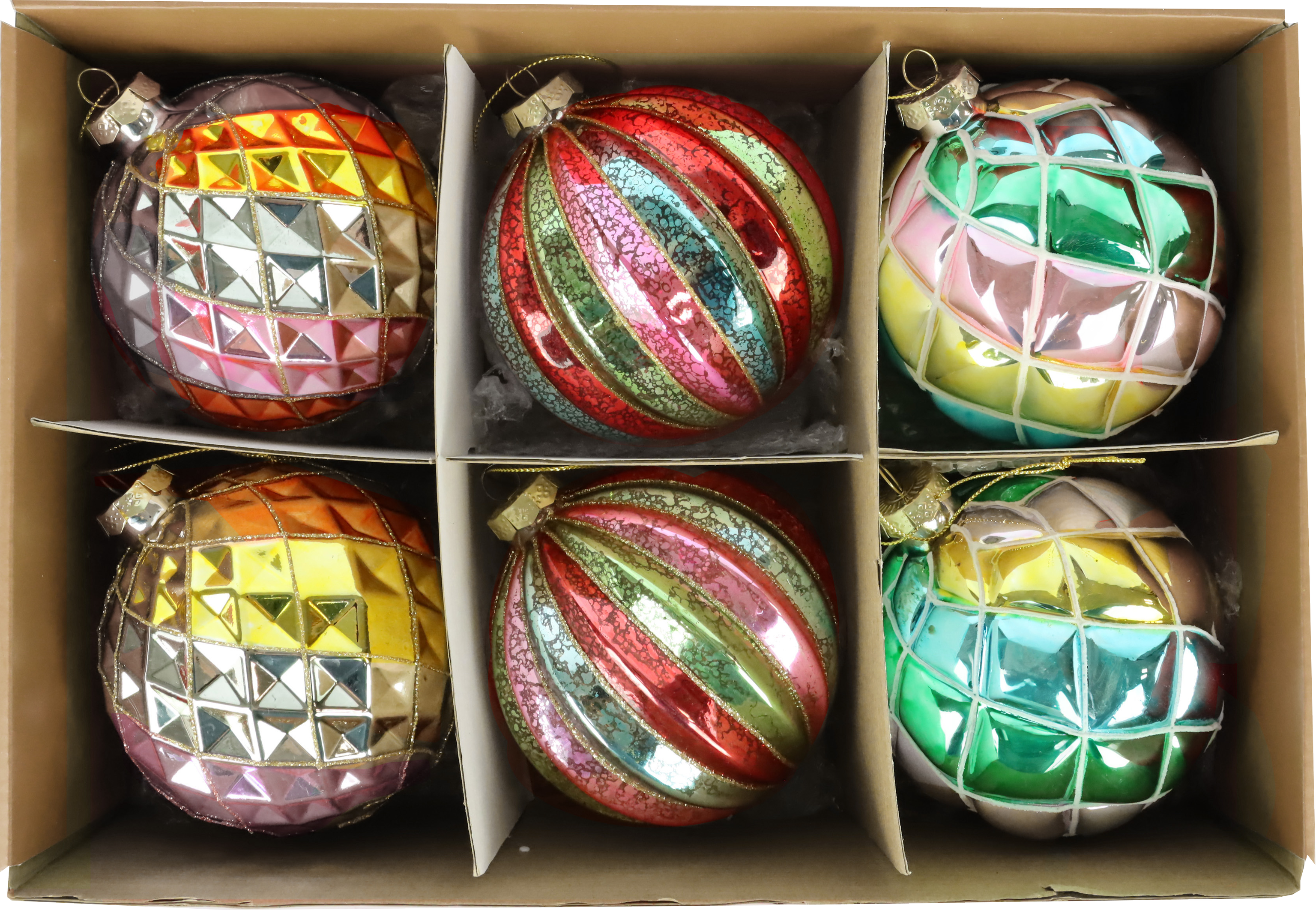 1035 BOULES VERRE « ARLEQUIN » 6P