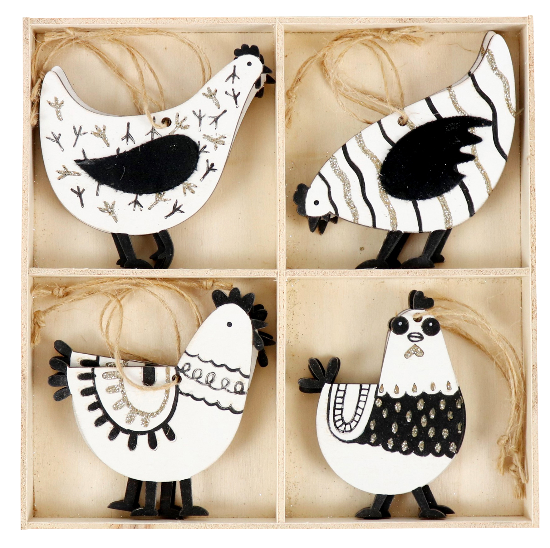 9934 PENDENTIFS EN BOIS  CHICKEN  12P